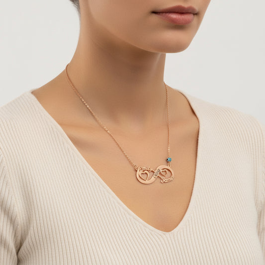 Rose Plated Heart Infinity Name Silver Necklace