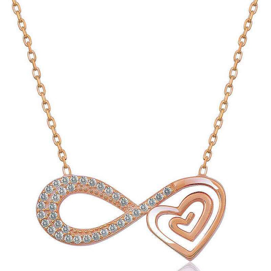 Rose Plated Heart Infinity Women's Silver Necklace