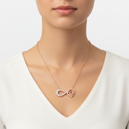 Rosévergoldete Herz-Unendlichkeits-Silberkette für Damen