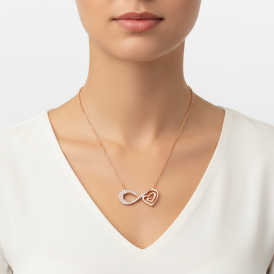 Rosévergoldete Herz-Unendlichkeits-Silberkette für Damen