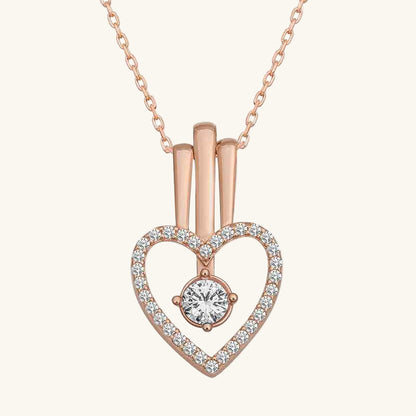 Rose Plated Heart Single Stone Women's Silver Necklace
