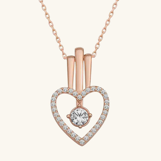 Rose Plated Heart Single Stone Women's Silver Necklace
