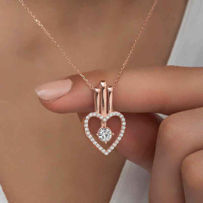 Rose Plated Heart Single Stone Women's Silver Necklace