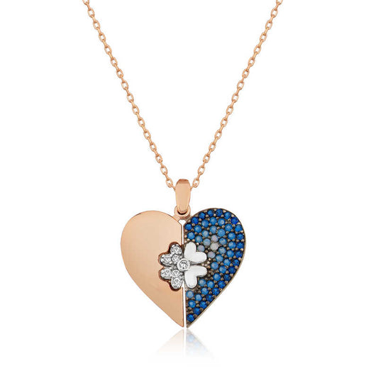 Rose Plated Heart Clover Women's Silver Necklace