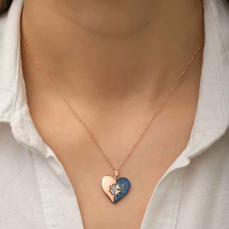 Rose Plated Heart Clover Women's Silver Necklace