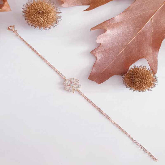 Rose Plated Heart Clover Women's Silver Bracelet