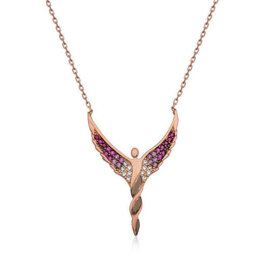 Rose Gold Plated Winged Angel Women's Silver Necklace
