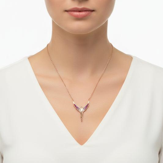 Rose Gold Plated Winged Angel Women's Silver Necklace