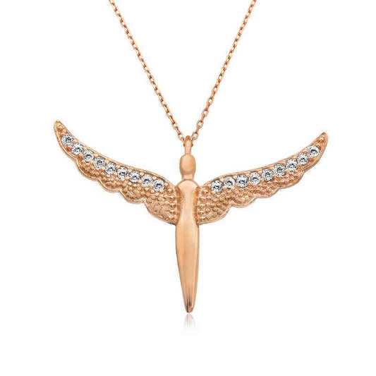 Rose Plated Winged Angel Women's Silver Necklace