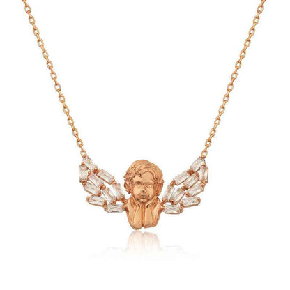 Rose Gold Plated Winged Angel Women's Silver Necklace