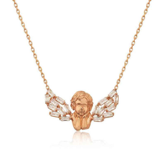 Rose Gold Plated Winged Angel Women's Silver Necklace