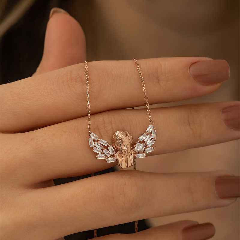 Rose Gold Plated Winged Angel Women's Silver Necklace