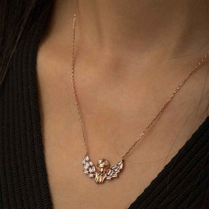 Rose Gold Plated Winged Angel Women's Silver Necklace