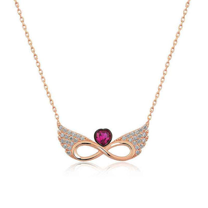 Rose Plated Winged Eternal Heart Silver Necklace