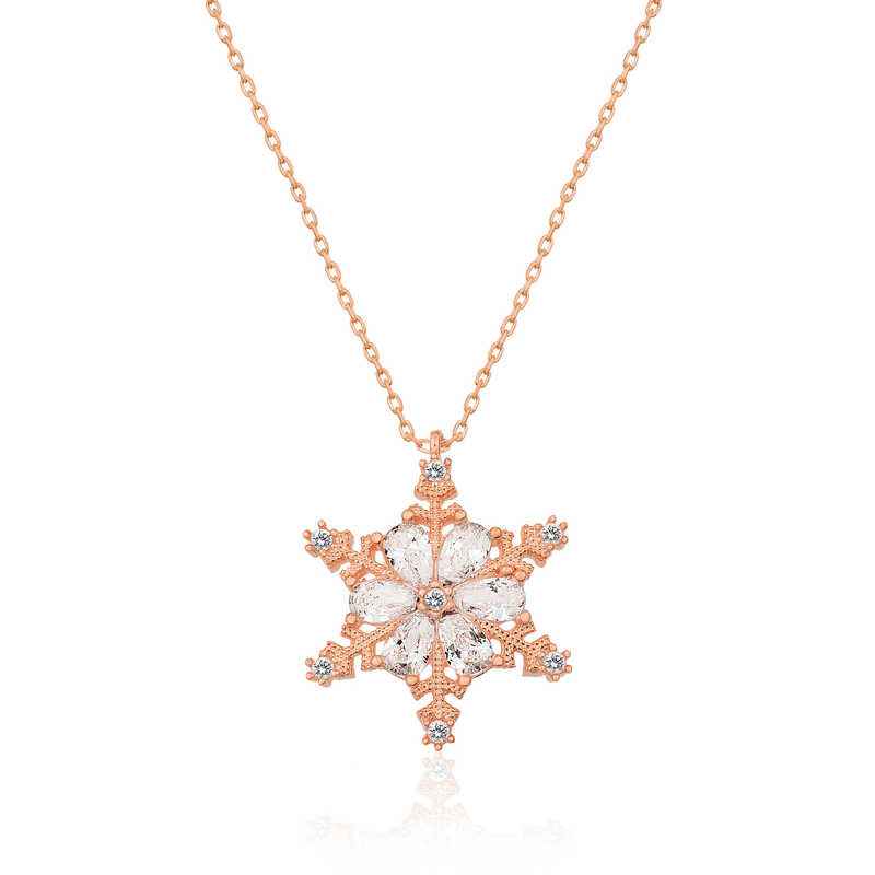 Rose Plated Snow Flower Women's Silver Necklace
