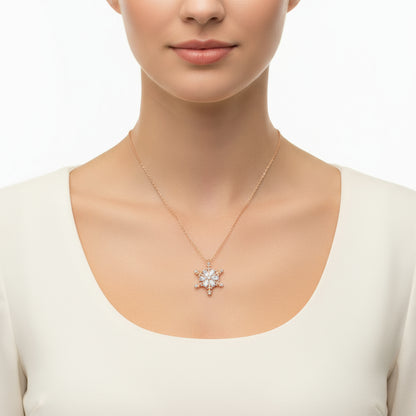 Rose Plated Snow Flower Women's Silver Necklace