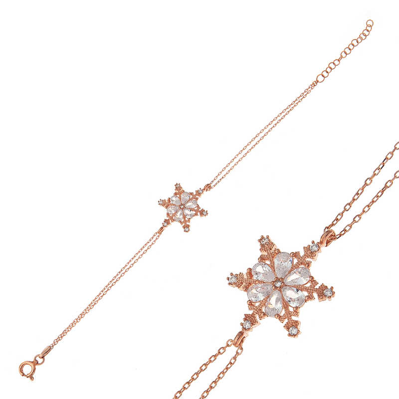 Bracelet en argent plaqué rose pour femme avec fleur de neige