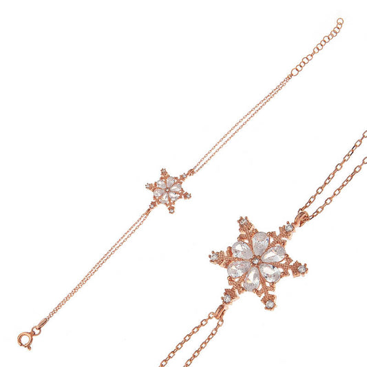 Bracelet en argent plaqué rose pour femme avec fleur de neige
