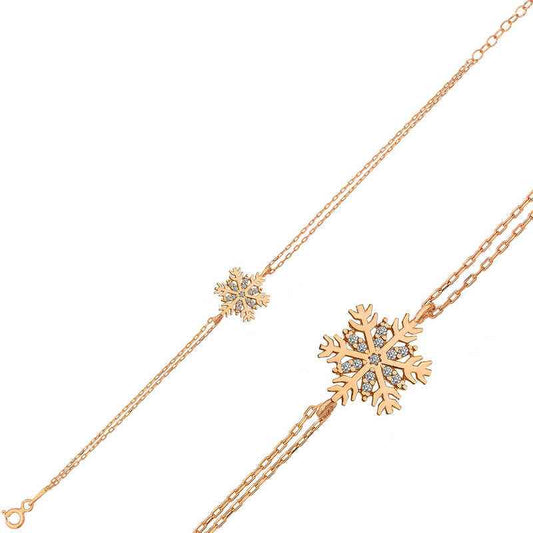 Rose Gold Plated Snowflake Women's Silver Bracelet
