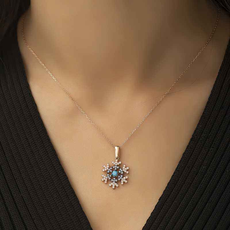 Rose Gold Plated Snowflake Women's Silver Necklace