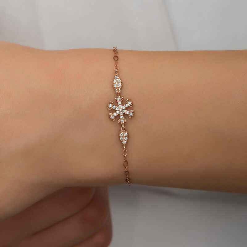 Rose Plated Snowflake Women's Silver Bracelet