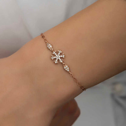 Bracelet en argent plaqué rose pour femme avec flocon de neige