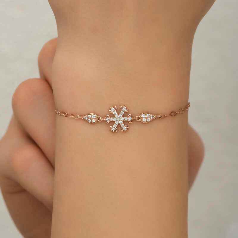 Rose Plated Snowflake Women's Silver Bracelet