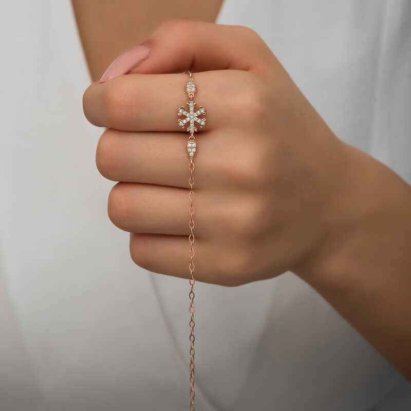 Rose Plated Snowflake Women's Silver Bracelet