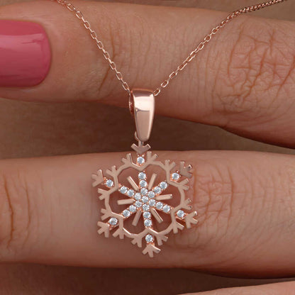 Collier en argent plaqué or rose avec flocon de neige pour femme