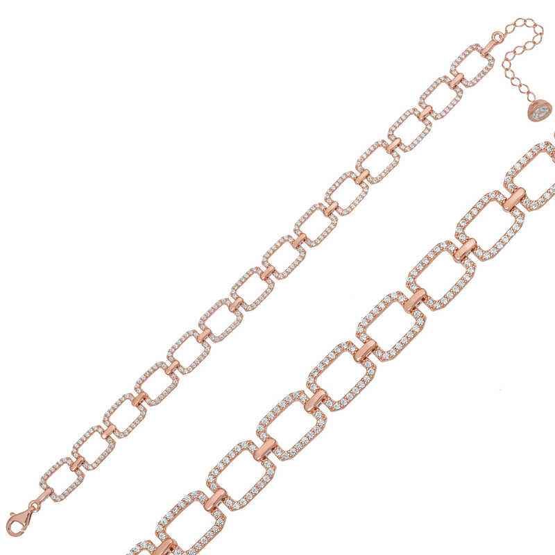 Rose Plated Square Stone Women's Silver Bracelet