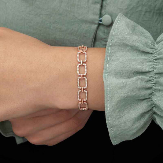 Rose Plated Square Stone Women's Silver Bracelet