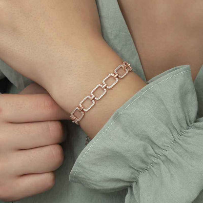 Rose Plated Square Stone Women's Silver Bracelet