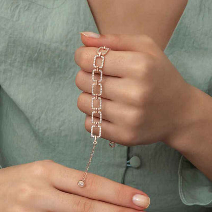 Rose Plated Square Stone Women's Silver Bracelet