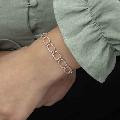 Rose Plated Square Stone Women's Silver Bracelet