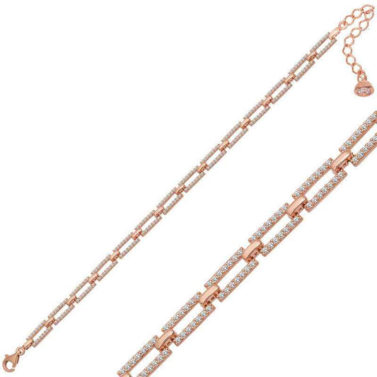 Square Stone Rose Plated Women's Silver Bracelet