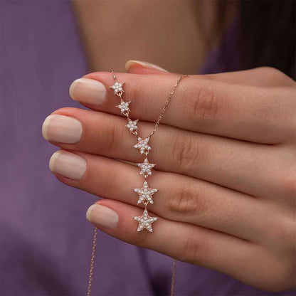 Rose Plated Floating Stars Women's Silver Necklace