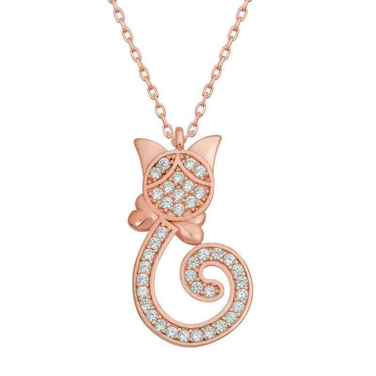 Rose Plated Cat Women's Silver Necklace