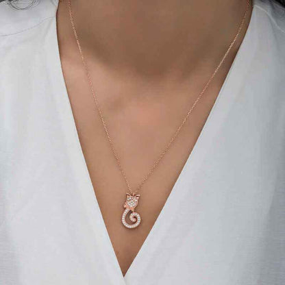 Rose Plated Cat Women's Silver Necklace