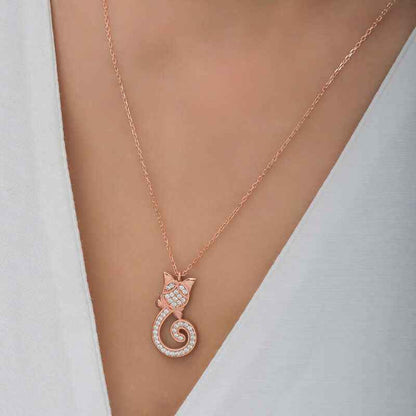 Rose Plated Cat Women's Silver Necklace