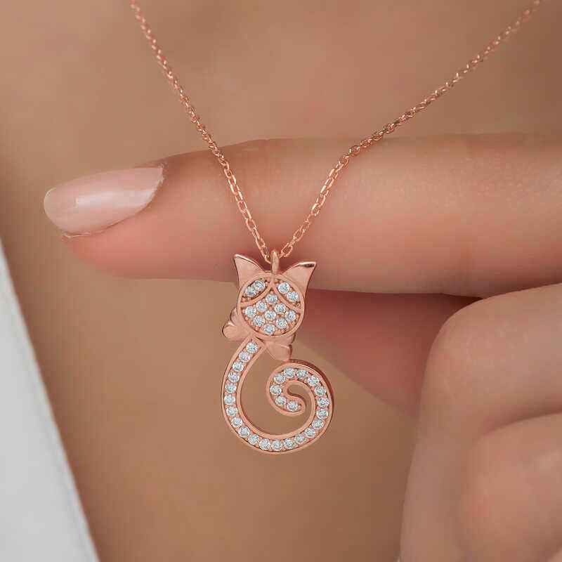 Rose Plated Cat Women's Silver Necklace