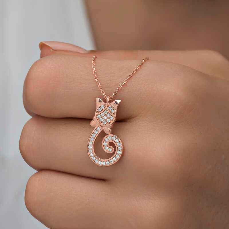 Rose Plated Cat Women's Silver Necklace
