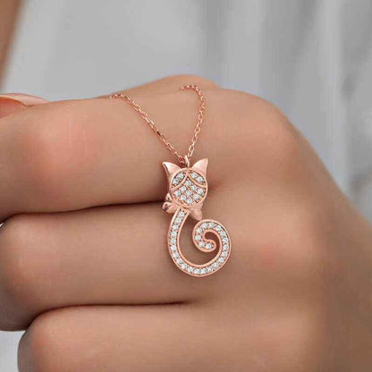 Rose Plated Cat Women's Silver Necklace