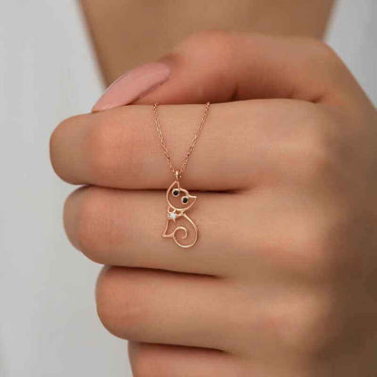 Rose Plated Cat Women's Silver Necklace