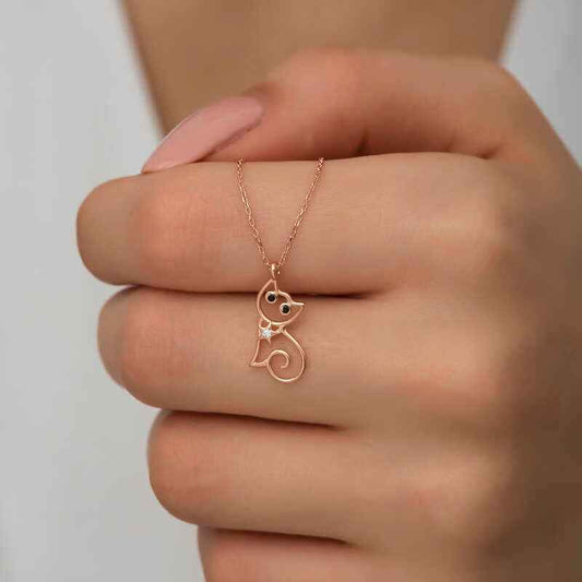 Rose Plated Cat Women's Silver Necklace