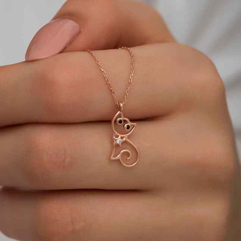 Rose Plated Cat Women's Silver Necklace