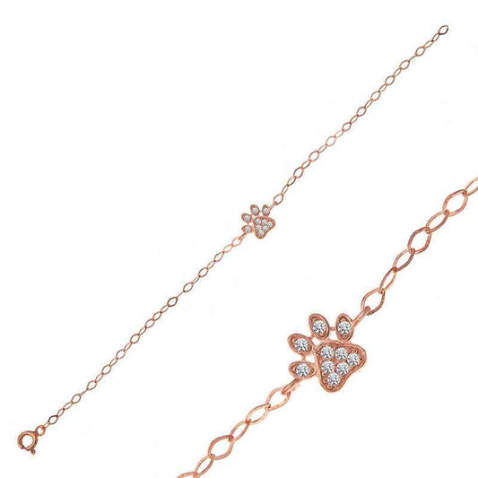 Rose Plated Cat Paw Women's Silver Bracelet