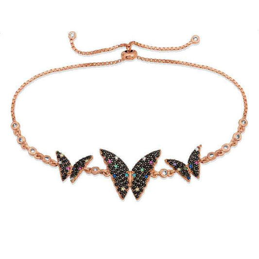 Rose Plated Butterfly Elevator Silver Bracelet