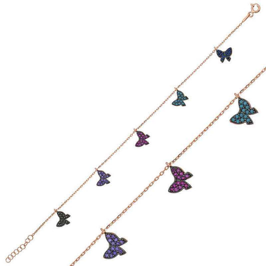 Butterfly Rose Gold Plated Women's Silver Bracelet