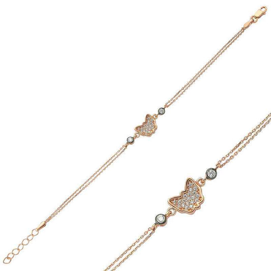 Rose Gold Plated Butterfly Women's Silver Bracelet