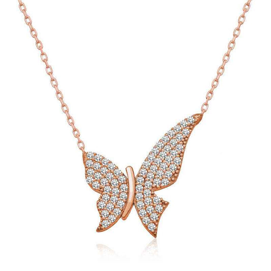 Rose Plated Butterfly Women's Silver Necklace